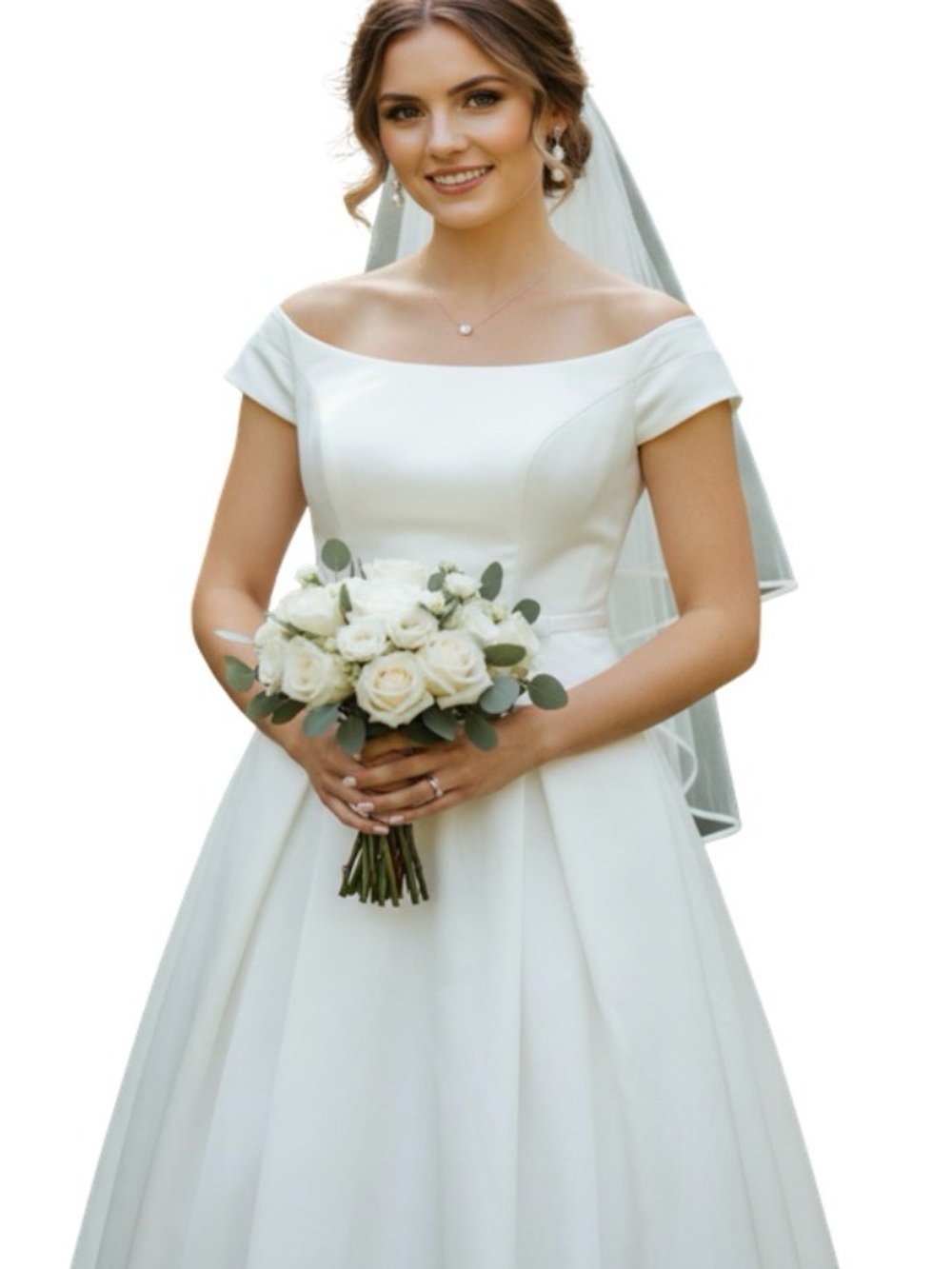 Off-the-Shoulder White Bridal A-Line Wedding Dress